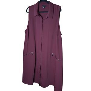 Alfani Woman Plus Size 24W Plum Sleeveless Button Down Tunic Zipper Pockets Vest